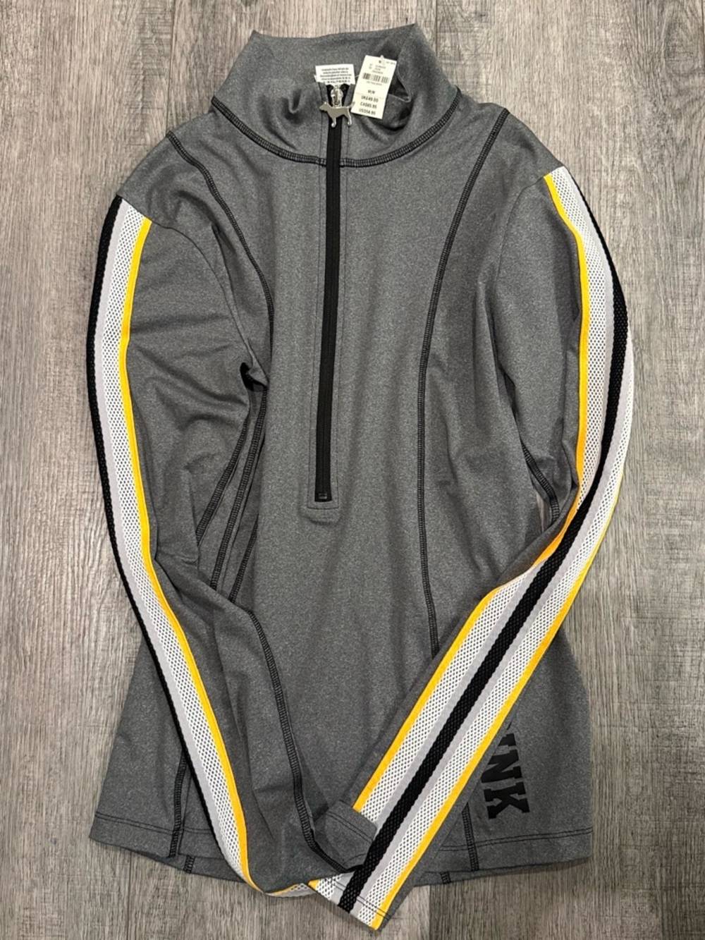 PINK Victoria's Secret Womens Gray Zip-Front Swim Top with Yellow & White Stripe